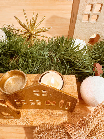 Suporte para velas casas douradas